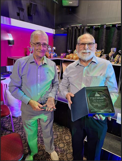 SPECIAL LONG SERVICE  APPRECIATION AWARD TO OUR ESTEEMED CHAIRMAN PHIL ANDREWS  AND TREASURER  TONY THOMPSON - NEARLY 100 YEARS BETWEEN THEM AS COMMITTEE MEMBERS
